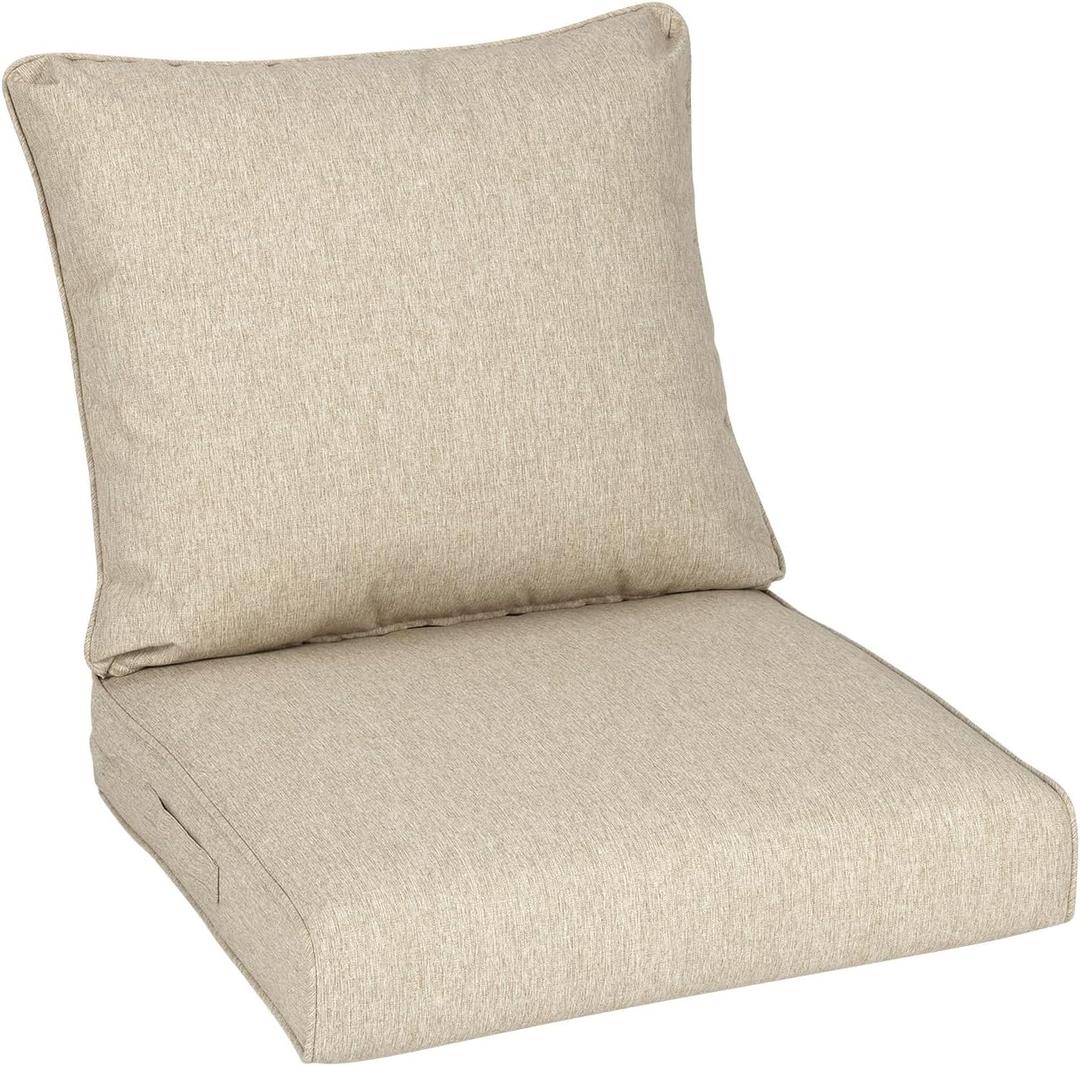 Aoodor 24" x 24" Patio Deep Seat Cushion Set, Water Resistant & Fade Resistant Outdoor Furniture Cushions with Adjustable Straps for Patio, Deck, Garden, Brown