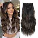 Clip in Hair Extensions, 6 PCS Natural & Soft Hair & Blends Well Lonng Wavy Hairpieces(20inch, 6pcs, Black&Dark mix light brown)