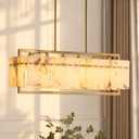 Alabaster Round Chandelier, 20 Inch Natural Spanish Alabaster Stone Texture Luxury Chandelier, 8-Light Modern Luxury Pendant Light Fixture for Dining Room, Living Room, Kitchen Island, Foyer
