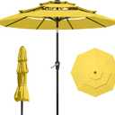 9FT 3 Tiers Patio Umbrella With Auto Tilt And Crank, Outdoor Table Market Umbrella with 8 Sturdy Ribs for Garden, Lawn, Deck, Backyard and Pool