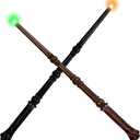 Light Up Magic Wizard Wand with Sounds & 4 Lightings Illuminating Witch Sorcerer Toys for Kids Cosplay Party Favors, 2 Pack, Black & Brown