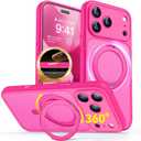 CANSHN 360 Spin Magnetic Stand for iPhone 17 Pro Max Case with Camera Control [Full Camera Protection] [Compatible with Magsafe] Translucent Matte Shockproof Protective Phone Cover 6.9" - Hot Pink