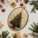 Lengues Christmas Tree Winter Oval Wall Art Decor, Christmas Gifts Oval Wall Decor, Vintage Winter Canvas Framed Art Prints, Holiday Xmas Tree Red Bow Star Hanging Frame for Home Room 8.5x11.5 Inch (color-3)