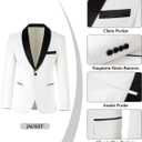 Men's 3 Piece Slim Fit Suit One Button Shawl Lapel Jacket Vest Pants Tuxedo Set with Bow Tie Pocket Square (White, XS)