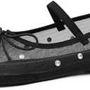 Mesh Ballet Flats for Women, Crystal Rhinestone Mary Jane Shoes, Comfortable Round Toe Ballerina Flats with Stretch Strap, Trendy Size 10