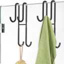 Cerbonny Shower Door Hooks, 2 Pack Double Towel Hooks for Bathroom Frameless Glass Shower Door, Heavy Duty Stainless Steel Bathroom Hanger Without PerforationBlack (7in)
