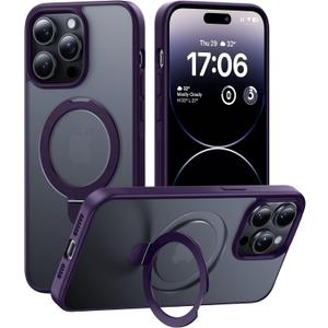 CellEver Strong Magnetic for iPhone 14 Pro Max Case with Ring Stand [Military Grade Drop Tested] [Compatible with MagSafe] Slim Translucent Matte Phone Case (6.7") - Deep Purple