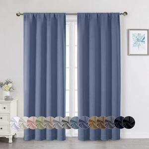 Denim Blackout Curtains for Bedroom Living Room 72 Inches Long 2 Panels Set, Soft Solid Thermal Room Darkening French Door Curtain, Modern Rod Pocket Design, Denim, 40" Wx72 L