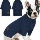 cyeollo Warm Small Dog Sweater, Knit Cold Weather Doggy Sweaters for Small Dogs Boy Pullover Winter Dog Clothes with Turtleneck for Indoor & Outdoor Wear, Navy, Size: M
