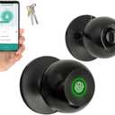 Smart Fingerprint Door Lock for Bedroom, Keyless Entry Door Knob with Handle, Biometric Front Door Lock with App & Backup Keys for Home, Apartment, Office, Hotel (Black)