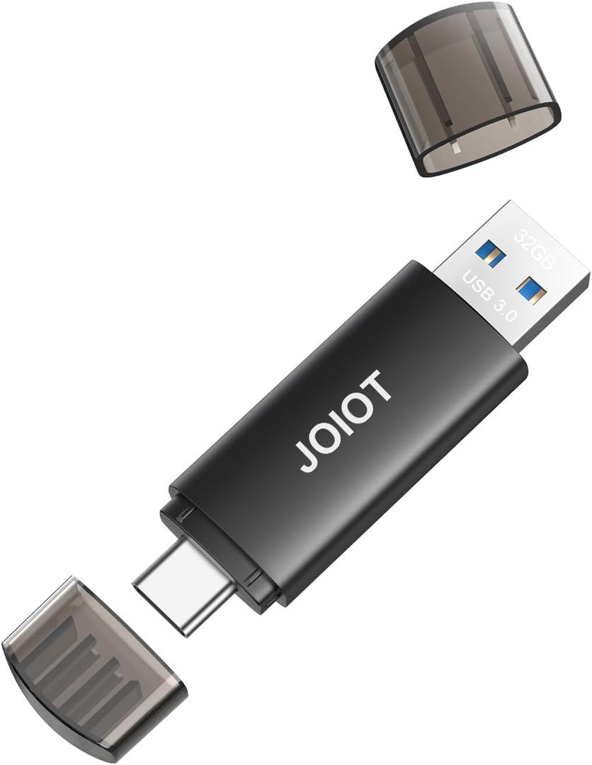 32GB USB C Flash Drive Dual USB 3.0 Type C + USB A Portable 2-in-1 Thumb Drive for Smartphone Tablet Computer Mac iPhone 15/16/17 Black