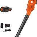 BLACK+DECKER 20V MAX Cordless Leaf Blower, Lawn Sweeper, 130 mph Air Speed, Lightweight Design, Battery and Charger Included (LSW221)