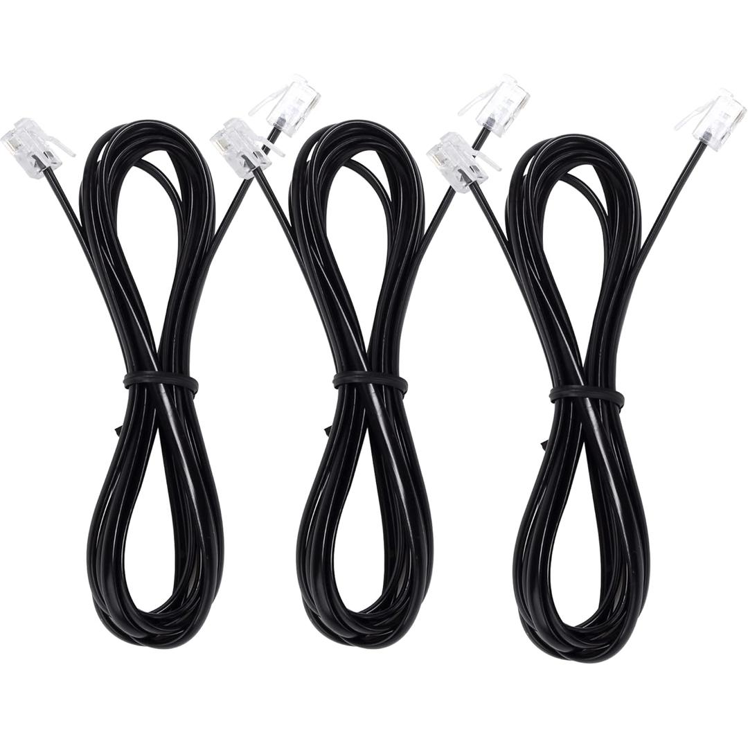 Telephone landline Extension Cord Cable Cord with Standard RJ-11 6P4C Plug (3Ft-3Pack, Black)