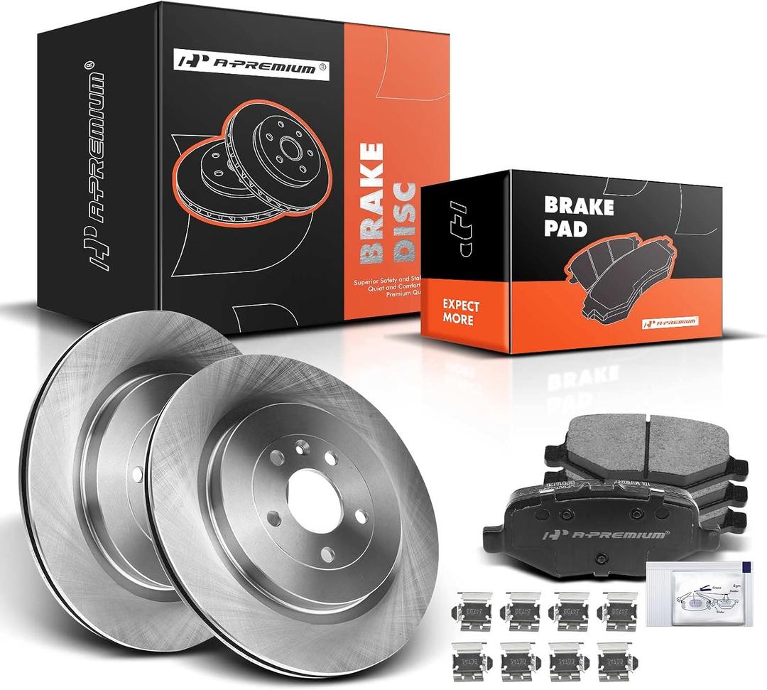 A-Premium 13.58 inch (345mm) Rear Vented Disc Brake Rotors + Ceramic Pads kit Compatible with Select Ford and Lincoln Models - Explorer Flex Taurus 2013-2019, MKS 2013-2016, MKT 2013-2019, 6-PC Set