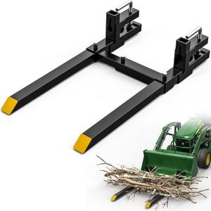 AUTOSAVER88 43" Clamp On Pallet Forks for Tractor Bucket, Heavy Duty 2000lbs Quick Attach Skid Steer Loader Pallet Fork with Adjustable Stabilizer Bar, Black