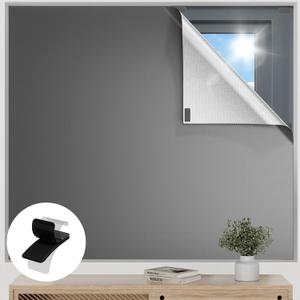 Blackout Curtains for Bedroom, 85" x 57" Temporary Blackout Shades for Windows, Portable Black Out Blinds Screen with 20 Loop & Hook, 100% Black Out Window Cover Film for Baby Nursery Travel RV - Grey