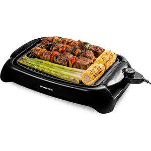 OVENTE Electric Indoor Grill with 13x10 Inch Non-Stick Cooking Surface, 1000W Fast Heat Up Power, Adjustable Temperature, Removable and Dishwasher Safe Grilling Plate and Drip Tray, Black GD1632NLB