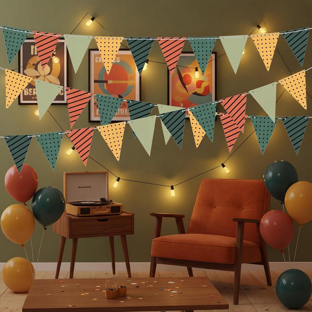 Lewtemi 3 Pcs Retirement Party Decoration 49 ft Colorful Vintage Pennant Banner Flags Vintage Birthday Party Decor Pennant Triangle Banner Hanging Decoration for Office Retired Farewell Decor