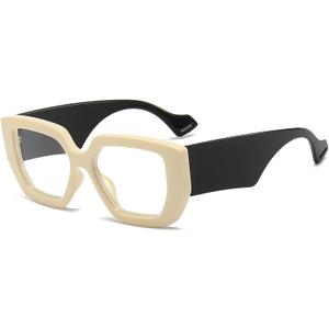 AIEYEZO Thick Frame Blue Light Glasses Men Women, Fashion Square Computer Eyeglass Anti Eyestrain & Prevent Headache (Beige & Black)