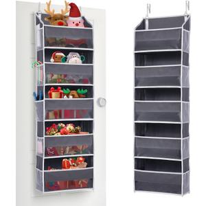 ULG 1 Pack Over Door Organizer with 5 Large Pockets 10 Mesh Side Pockets, 44 lbs Weight Capacity Hanging Storage Organizer with Clear Window Kids Toys, Shoes, Diapers, Dark Grey, 5 Layers
