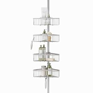 Zenna Home Tension Pole Shower Caddy, Corner Shower Storage System with 4 Adjustable Baskets, Bathroom Organization Solution, 60 to 108 Inch, Satin Nickel