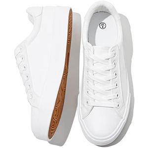 SERNIAL Womens White Tennis Shoes PU Leather Sneakers Casual Walking Shoes for Women Size 7