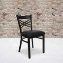 Flash Furniture 2 Pack HERCULES Series Black ''X'' Back Metal Restaurant Chair - Black Vinyl Seat