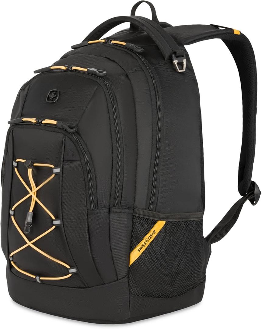 SwissGear 1186 Special Edition 13 Laptop Backpack Black/Gold  Compact Tech Bag with Reflective Accents  Multiple Organizer Pockets with Bungee Cords & D-ring Attachment Point