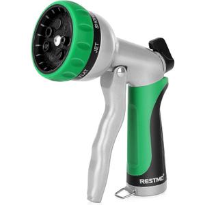 RESTMO Garden Hose Nozzle, Heavy Duty Metal Water Hose Nozzle with 7 Adjustable Spray Patterns, High Pressure Hand Sprayer with Flow Control for Watering Plants & Lawns, Washing Cars & Pets (Green)