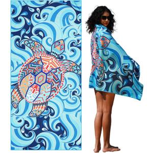 Microfiber Lightweight Beach Towel Sand Free Quick Dry Absorbent Thin Compact Towels for Swimming Pool Camping Beach Accessories Large Easy Pack Travel Things for Vacation Essentials Gift Adult (32x71 inch, Turtle Sea)