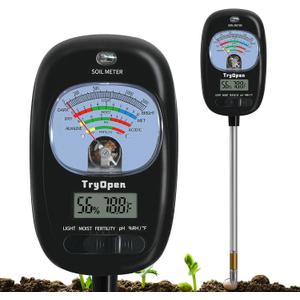 7-in-one Soil Test Kit, Soil Moisture Meter/PH Meter/Sunlight Intensity/Fertility Soil Tester, LCD Display Air & Soil Hygrometer Temperature for Garden, Farm, Lawn Care Moisture Meter for House Plants (Iron Black)