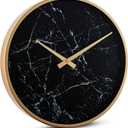 Bernhard Products Modern Wall Clock 13 Inch Noiseless Silent Non Ticking Decorative Stylish Black Marble Look and Metal Rose Gold Frame for Home Kitchen Office Living Room Bedroom