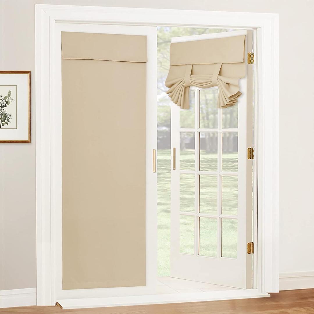RYB HOME French Door Curtains 84 inches Long - Privacy Blackout Window Curtains Tie up Blind for Patio Sliding Glass Door Living Room Bedroom, W 30 x L 84 inch, Beige, 1 Panel