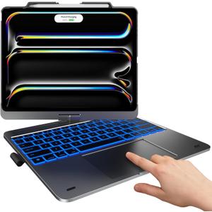 typecase Touch Case with Keyboard for iPad Pro 13-inch(M4, 2024), iPad Air 13-inch(M3, 2025/M2, 2024) & iPad Pro 12.9(6th/5th/4th/3rd Gen), Trackpad, 360 Rotatable, 11-Colors Backlit, Midnight Gray