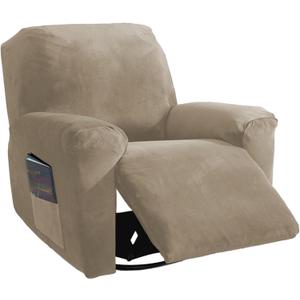 NORTHERN BROTHERS Stretchy Recliner Chair Covers, Velvet Recliner Covers, Lazy Boy Chair Cover (Khaki, 1 Seat)