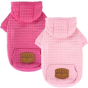 2 Pack Dog Hoodie Sweaters for Small Medium Dogs Warm Dog Clothes for Large Dogs Soft Waffle-Like Laminated Sweatshirt Bulldog (Pink+Rose, S (Back: 11.5",Chest: 15.5", Neck: 10"))