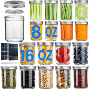 18 Pack Mason Jars, 16oz & 8oz Mason jars with Airtight Lids, Glass Canning Jars for Preserving, Jam, Kitchen Storage,Fermenting, Pickling, Freezing (9 x16 oz + 9 x 8oz)