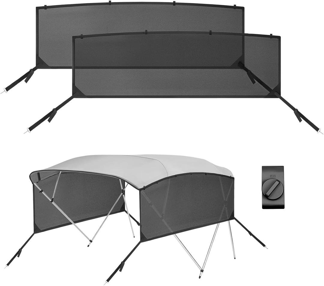 Detachable Clip in Bimini Top Mesh Sidewalls, Boat Sun Shade Universal Fit for 4 Bow Bimini Tops, with Straps Clips (Bimini Tops Not Included)