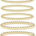 Badu Gold Plate Bead Bracelet for Women 14K Gold Plated Bead Ball Bracelet Stretchable Elastic Hypoallergenic Bohemian Stackable, 5 Piece