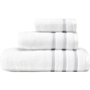 Vera Wang - Bath Towels, 100% Soft & Absorbent Terry Cotton, Low Linting and Fade Resistant, Medium Weight Bathroom Towels (Textured Trellis Grey, 3 Piece)