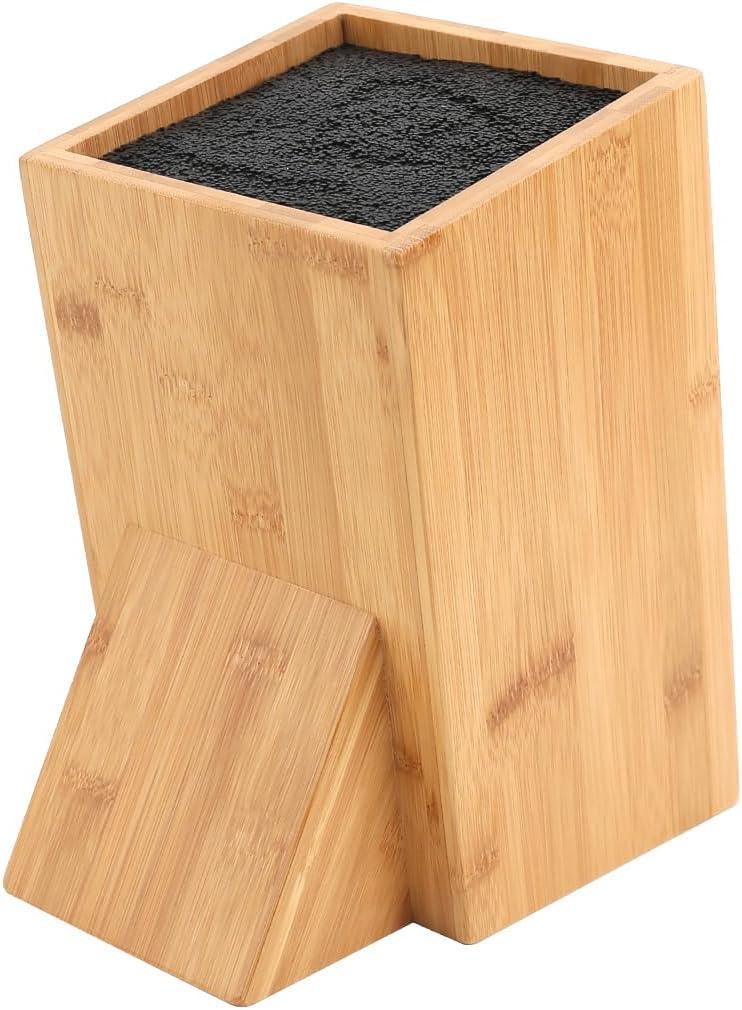 Bamboo Universal Knife Block with Bristles Bamboo Knife Stand Organizer Holder, Convenient Safe Storage for Knives & Utensils, Detachable Bristles for Easy Cleaning -by KITCHENDAO (One-tiered Slotless-Bamboo)