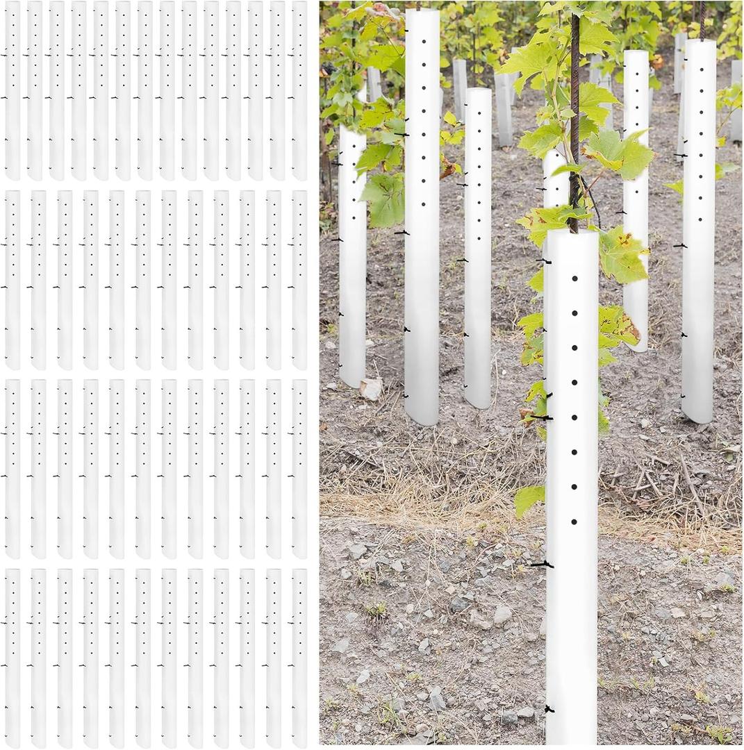 Pushglossy 20 Pack 60 Inch Tree Seedling Sapling Grow Tube Standard Vented Seedling Protectors Split Tree Grow Protector with Releasable Zip Ties Plant Shelter for Trunk Against Deer Rodent