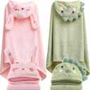 Hooded Towel for Kids, 2 Pack Ultra Soft Coral Fleece Kids Bath Towels, Absorbent Toddler Towels with Hood Age 0-10 Years for Infant, Kids - Large 27.5 X 55 inch (Pink Rabbit & Green Dinosaur)
