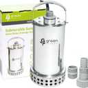 Green Expert 1HP Submersible Sump Pump 4000GPH High Flow Full Stainless Steel 25FT Power Cord Fast Water Drainage for Pools Flooded Basements Pits Garden Ponds Hot Tubs Rain Barrels Flush Systems