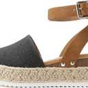 Soda Topic Open Toe Buckle Ankle Strap Espadrilles Flatform Wedge Casual Sandal (7, Black Canvas/Tan)