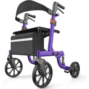 Foldable Rollator Walkers with Seat for Seniors, Outdoor All Terrain Purple