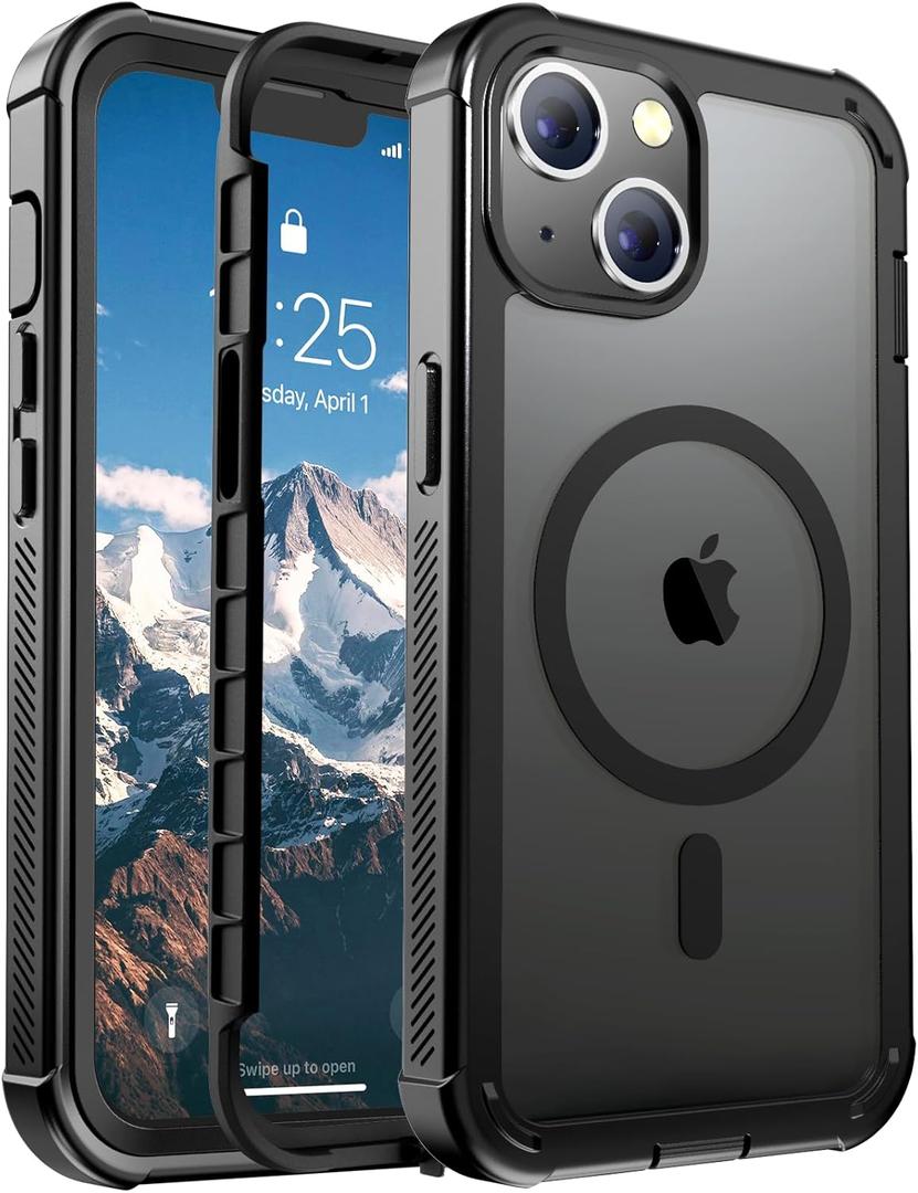 jaroco Magnetic for iPhone 13 Case, [Compatible with MagSafe][Military Grade Drop Protection][Heavy Duty Protection][Non-Slip][Shockproof] 2-Layer Durable Bumper Phone Case 6.1''-Black