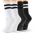 CS CELERSPORT Pilates Socks for Women, 4 Pairs Yoga Crew Non Slip Grip Socks for Barre Hospital Gym, Black+White+Grey, Small (S)