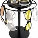 LSK Metal Sunglasses Organizer, Glasses Holder Stand with Storage Tray, Eyeglasses Holder with Anti-Slip Pads for Tabletop, Desk, Dresser, Matte Black