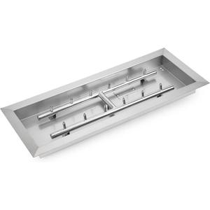 Stanbroil 24" x 8" Upgrade Rectangle Fire Pit Jet Burner Pan, 304 Stainless Steel Natural & Propane Gas Firepit for Outside, High Flame, 90k BTU Max